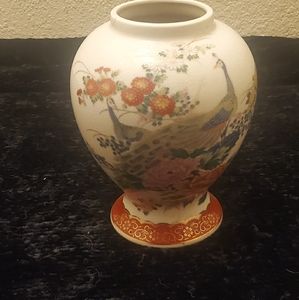 Japanese crackled peacock and cherry Blossom vase
